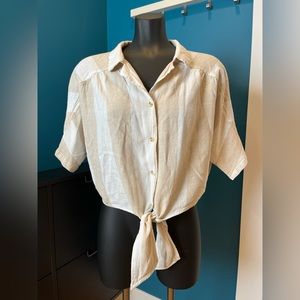 Cotton button down tie crop shirt